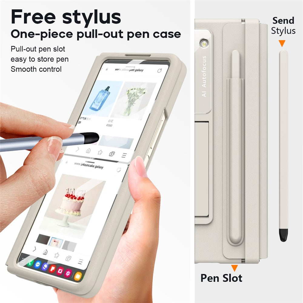 For Samsung Galaxy Z Fold6 5G Case Hinge Protection Leather Back Cover with Front Screen Film / Stylus