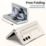 For Samsung Galaxy Z Fold6 5G Case Hinge Protection Leather Back Cover with Front Screen Film / Stylus