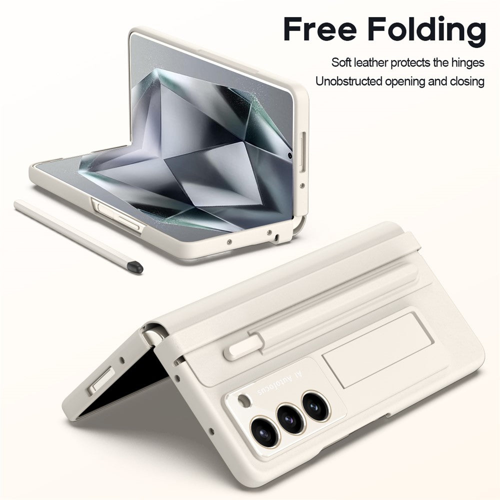 For Samsung Galaxy Z Fold6 5G Case Hinge Protection Leather Back Cover with Front Screen Film / Stylus