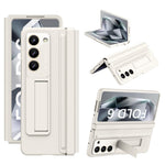 Til Samsung Galaxy Z Fold6 5G Etui Hængsel Læder+PC Stander Telefoncover med Hærdet Glasfilm