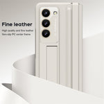 Til Samsung Galaxy Z Fold6 5G Etui Hængsel Læder+PC Stander Telefoncover med Hærdet Glasfilm