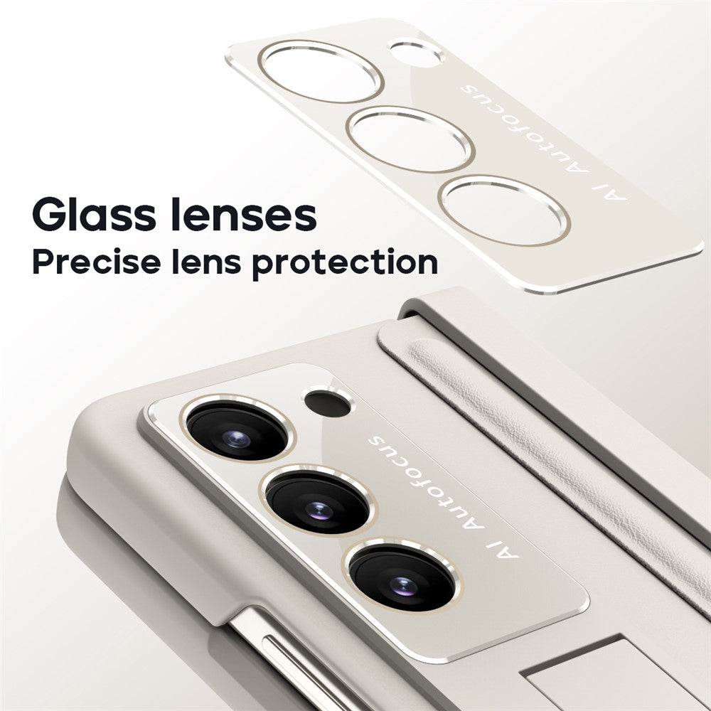 Til Samsung Galaxy Z Fold6 5G Etui Hængsel Læder+PC Stander Telefoncover med Hærdet Glasfilm