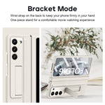 Til Samsung Galaxy Z Fold6 5G Etui Hængsel Læder+PC Stander Telefoncover med Hærdet Glasfilm
