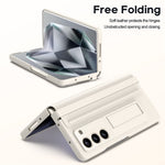 Til Samsung Galaxy Z Fold6 5G Etui Hængsel Læder+PC Stander Telefoncover med Hærdet Glasfilm
