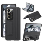Til Samsung Galaxy Z Fold6 5G Etui Hængsel Læder+PC Stander Telefoncover med Hærdet Glasfilm