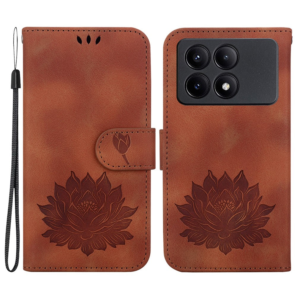 For Xiaomi Redmi K70E 5G / Poco X6 Pro 5G Case Leather Phone Cover Stand Hand Strap Lotus Pattern