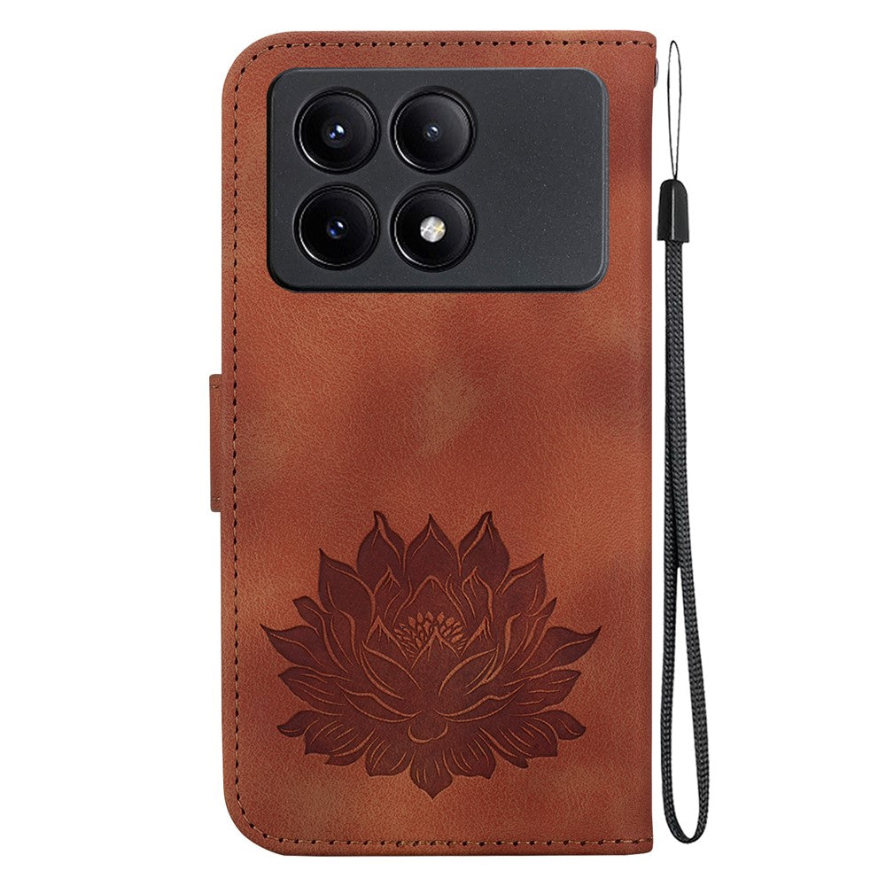 For Xiaomi Redmi K70E 5G / Poco X6 Pro 5G Case Leather Phone Cover Stand Hand Strap Lotus Pattern