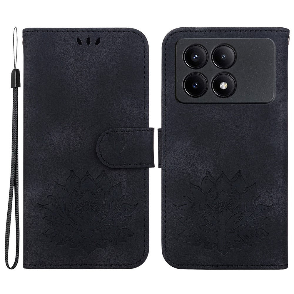 For Xiaomi Redmi K70E 5G / Poco X6 Pro 5G Case Leather Phone Cover Stand Hand Strap Lotus Pattern
