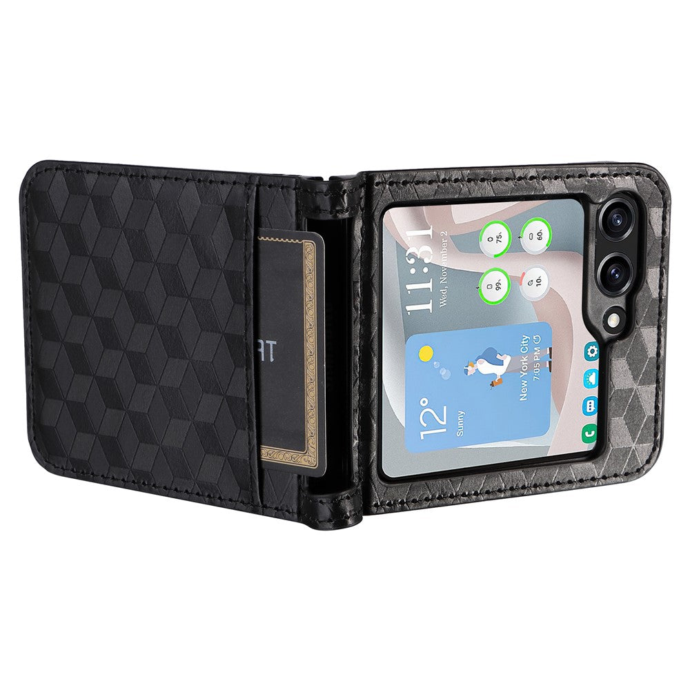 Samsung Galaxy Z Flip7 FE 5G / Z Flip6 5G-cover i PU-læder + PC-mobilcover med rhombus-kortplads