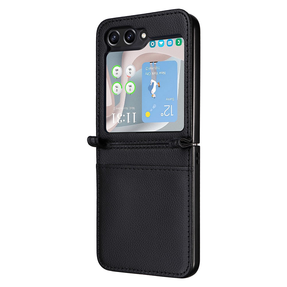 Samsung Galaxy Z Flip7 FE 5G / Z Flip6 5G-skal i litchi-textur av PU-läder + PC-kortplats för mobil
