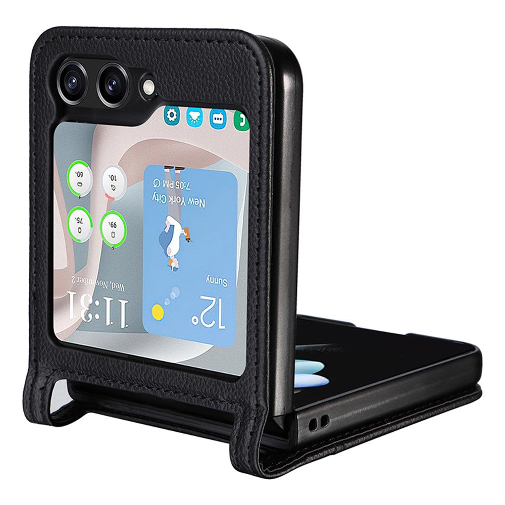 Samsung Galaxy Z Flip7 FE 5G / Z Flip6 5G-skal i litchi-textur av PU-läder + PC-kortplats för mobil