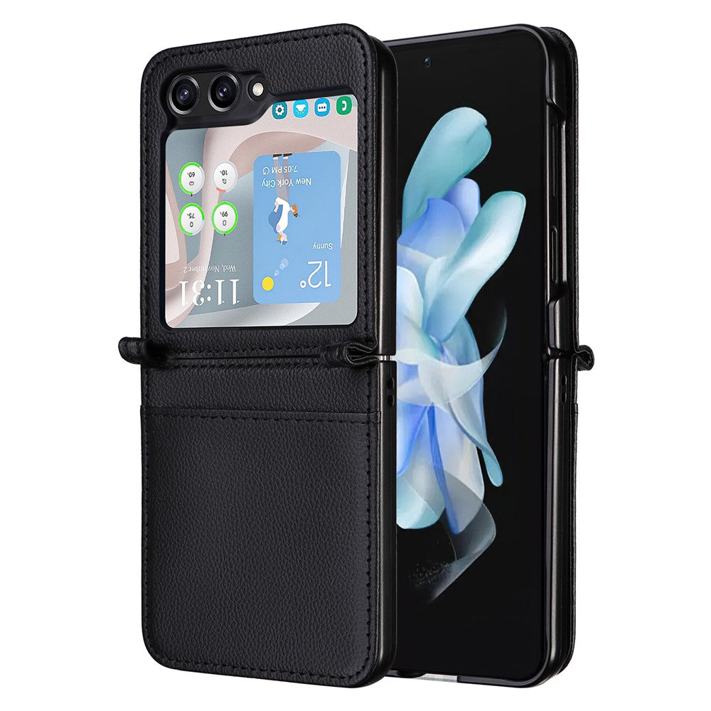 Samsung Galaxy Z Flip7 FE 5G / Z Flip6 5G-skal i litchi-textur av PU-läder + PC-kortplats för mobil