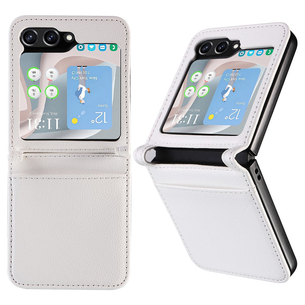 Samsung Galaxy Z Flip7 FE 5G / Z Flip6 5G-skal i litchi-textur av PU-läder + PC-kortplats för mobil