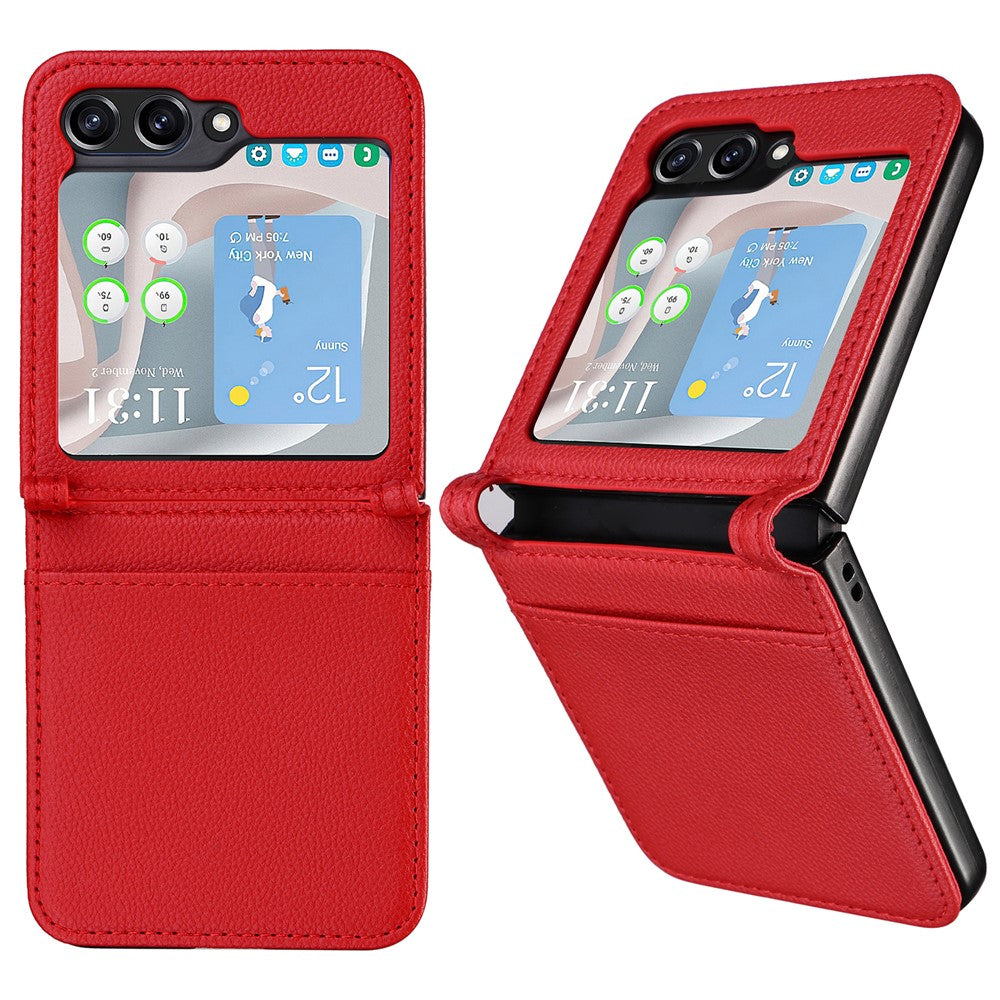 Samsung Galaxy Z Flip7 FE 5G / Z Flip6 5G-skal i litchi-textur av PU-läder + PC-kortplats för mobil