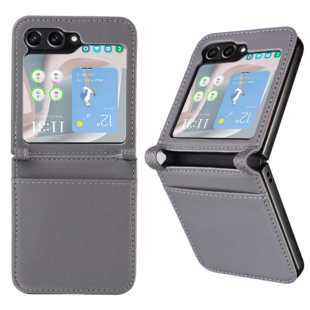 Samsung Galaxy Z Flip7 FE 5G / Z Flip6 5G-skal i litchi-textur av PU-läder + PC-kortplats för mobil