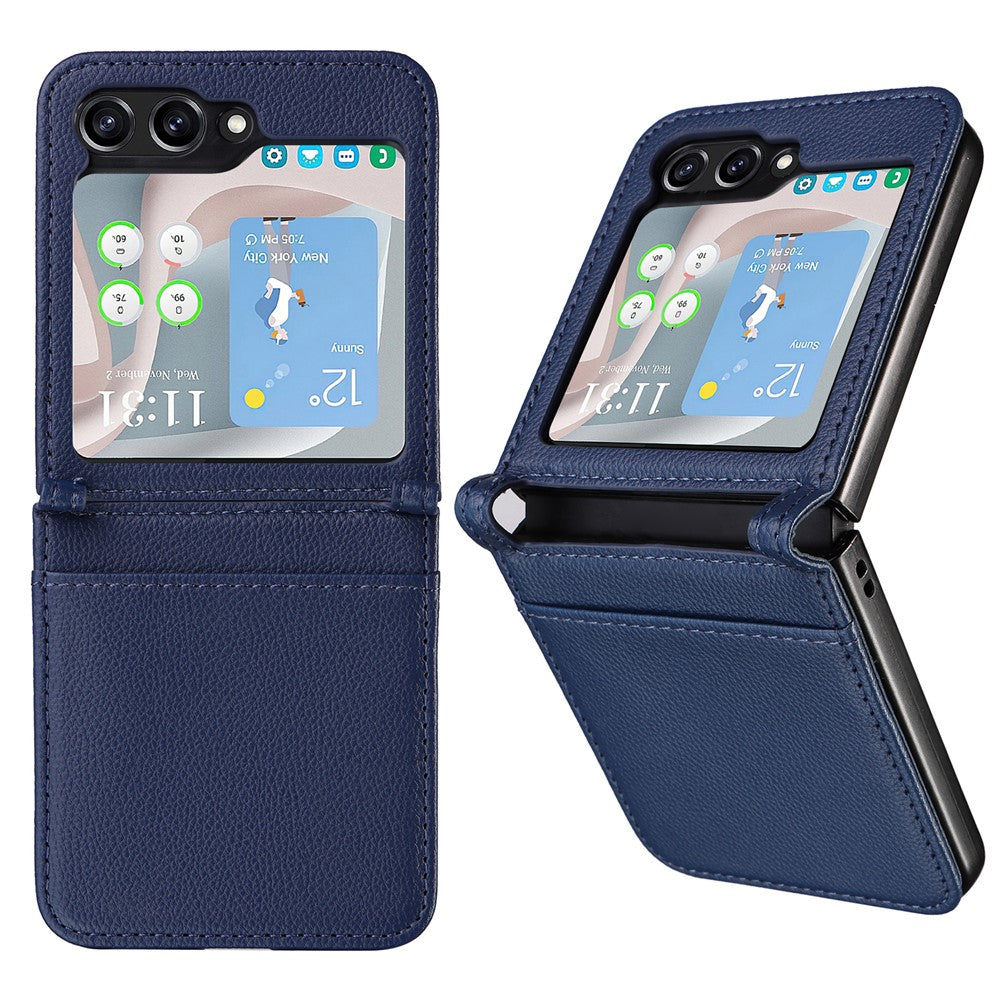 Samsung Galaxy Z Flip7 FE 5G / Z Flip6 5G-skal i litchi-textur av PU-läder + PC-kortplats för mobil