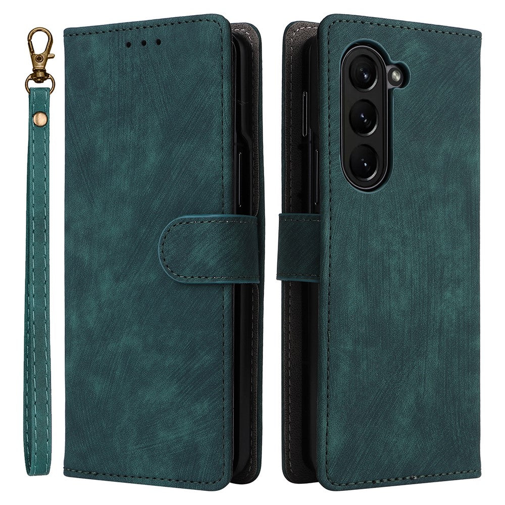 Til Samsung Galaxy Z Fold6 5G Etui RFID-blokerende lædertelefoncover med visningsstander