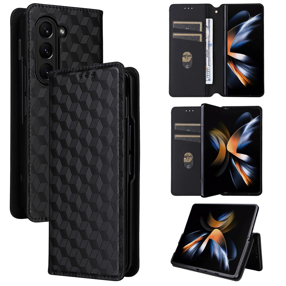 For Samsung Galaxy Z Fold6 5G Case Wallet PU Leather Phone Cover Rhombus Imprinted