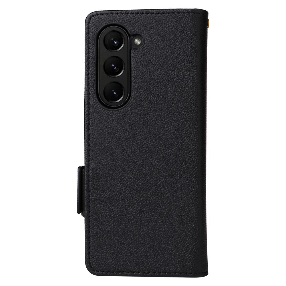 For Samsung Galaxy Z Fold6 5G Case with Wrist Strap Litchi Texture PU Leather Wallet Phone Cover