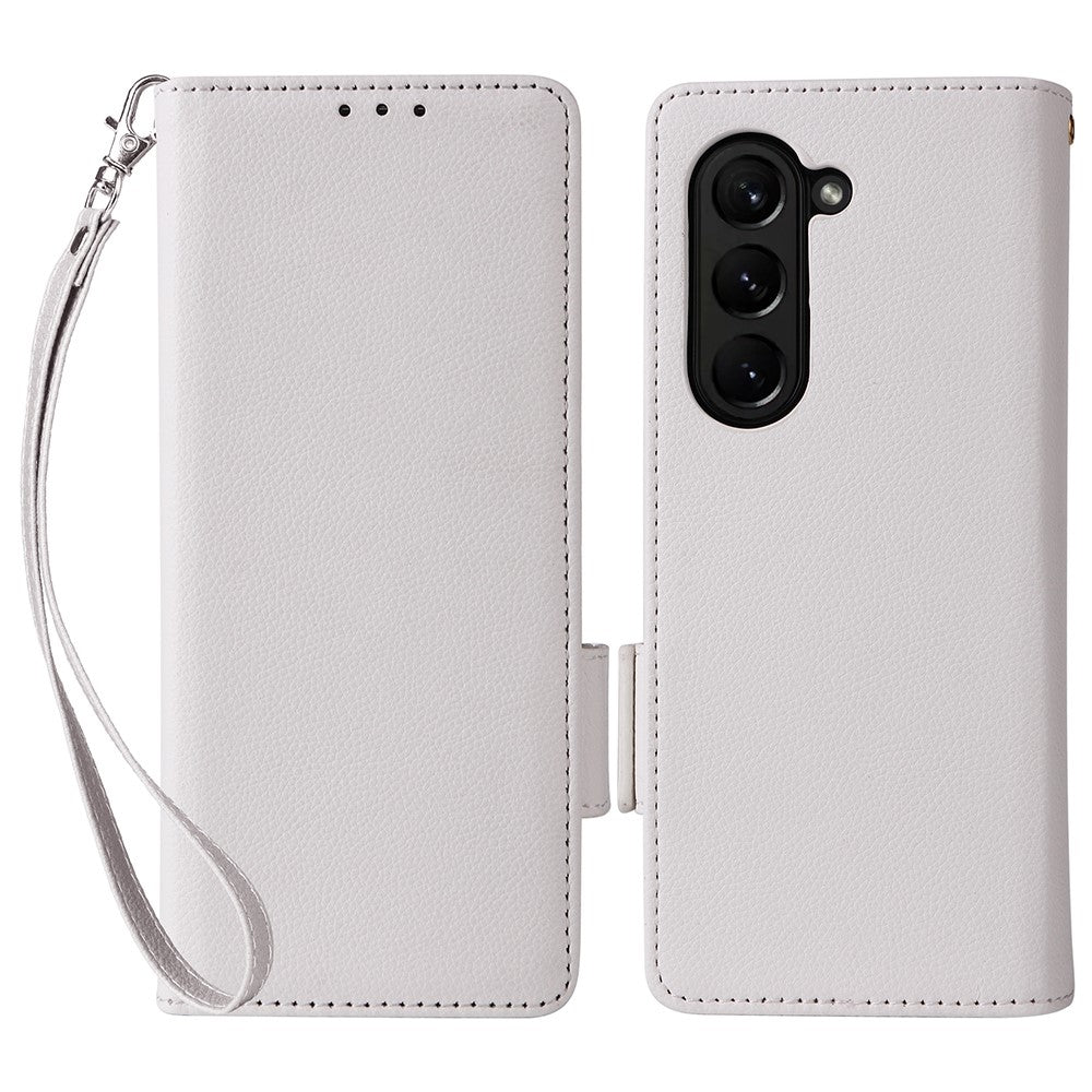 For Samsung Galaxy Z Fold6 5G Case with Wrist Strap Litchi Texture PU Leather Wallet Phone Cover