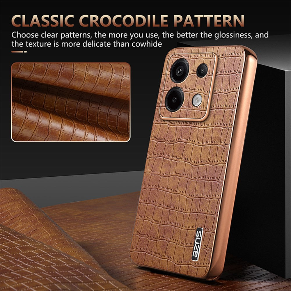 AZNS For Xiaomi Redmi Note 13 Pro 5G / Poco X6 5G Case PU Leather Back Cover Electroplating Edge