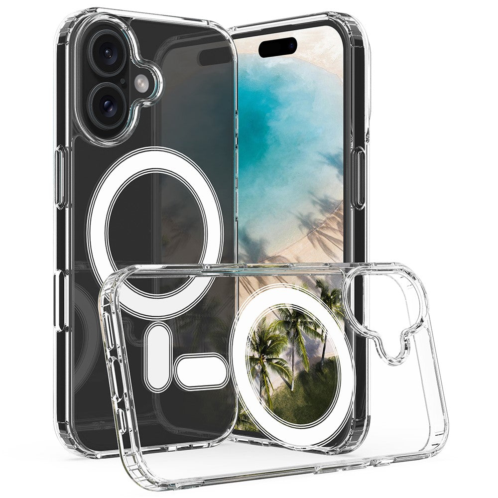 For iPhone 16 Plus gennemsigtigt cover, kompatibelt med MagSafe TPU+akryl slankt telefoncover