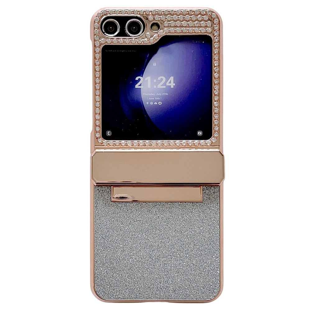 Samsung Galaxy Z Flip7 FE 5G / Z Flip6 5G / Z Flip5 5G-cover, glitter-bling PU-læder + hård PC-bagside