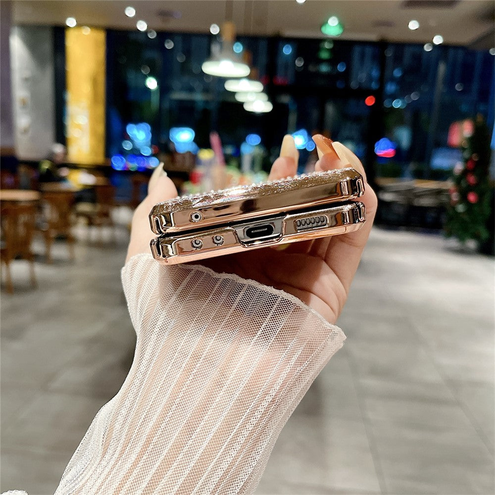 Samsung Galaxy Z Flip7 FE 5G / Z Flip6 5G / Z Flip5 5G-cover, glitter-bling PU-læder + hård PC-bagside