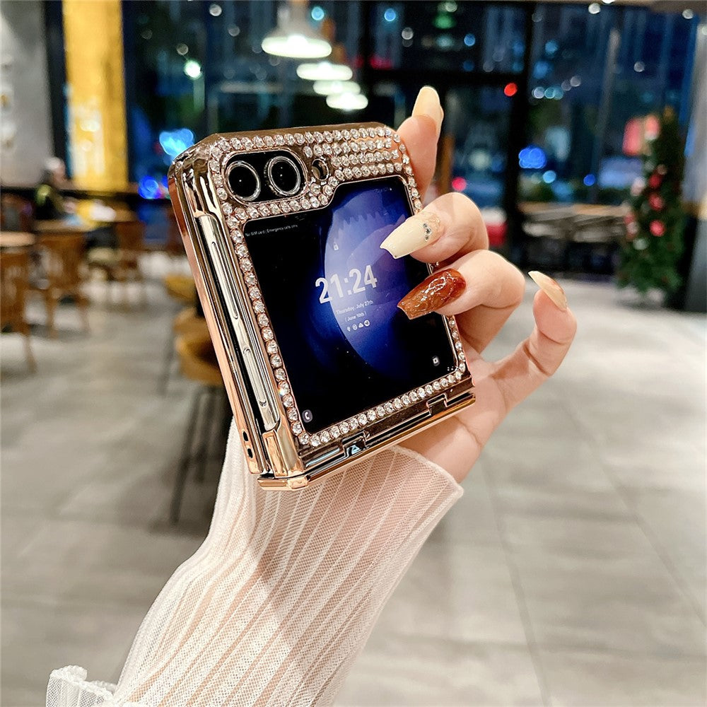 Samsung Galaxy Z Flip7 FE 5G / Z Flip6 5G / Z Flip5 5G-cover, glitter-bling PU-læder + hård PC-bagside