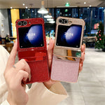 Samsung Galaxy Z Flip7 FE 5G / Z Flip6 5G / Z Flip5 5G-cover, glitter-bling PU-læder + hård PC-bagside