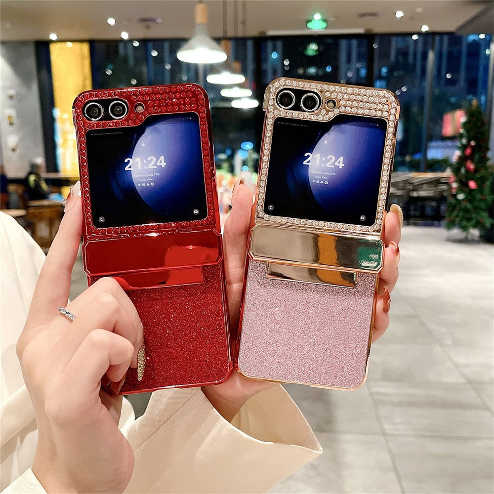 Samsung Galaxy Z Flip7 FE 5G / Z Flip6 5G / Z Flip5 5G-cover, glitter-bling PU-læder + hård PC-bagside
