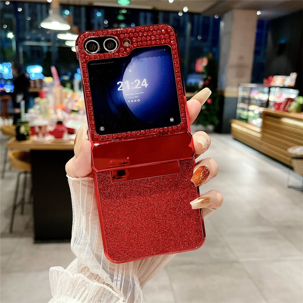 Samsung Galaxy Z Flip7 FE 5G / Z Flip6 5G / Z Flip5 5G-cover, glitter-bling PU-læder + hård PC-bagside
