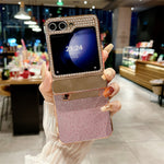 Samsung Galaxy Z Flip7 FE 5G / Z Flip6 5G / Z Flip5 5G-cover, glitter-bling PU-læder + hård PC-bagside