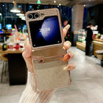 Samsung Galaxy Z Flip7 FE 5G / Z Flip6 5G / Z Flip5 5G-cover, glitter-bling PU-læder + hård PC-bagside