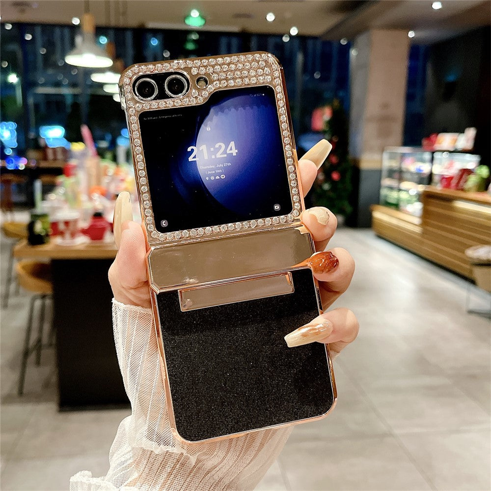 Samsung Galaxy Z Flip7 FE 5G / Z Flip6 5G / Z Flip5 5G-cover, glitter-bling PU-læder + hård PC-bagside