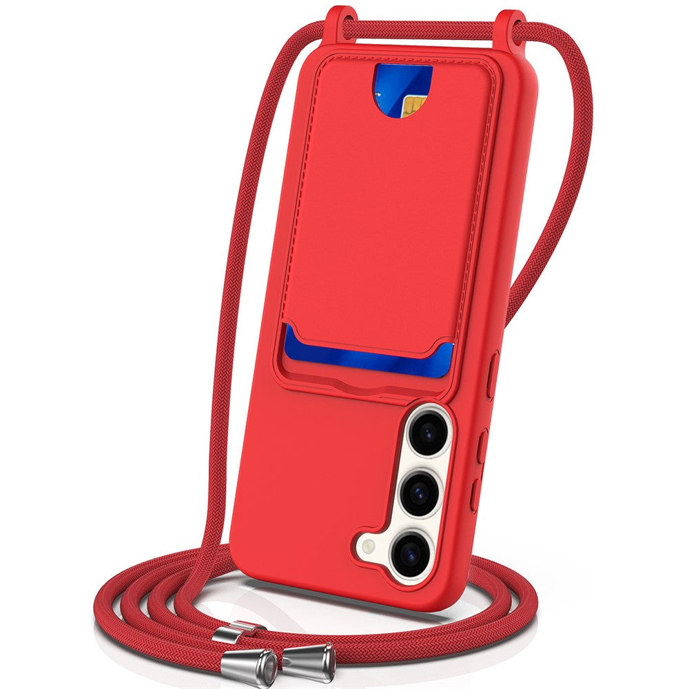 For Samsung Galaxy S23+ Case Liquid Silicone Card Holder Phone Back Cover with Lanyard