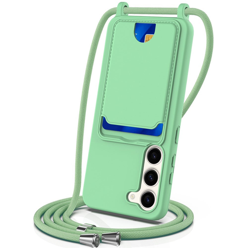 For Samsung Galaxy S23+ Case Liquid Silicone Card Holder Phone Back Cover with Lanyard