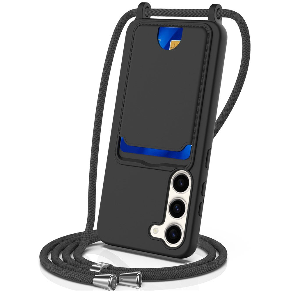 For Samsung Galaxy S23+ Case Liquid Silicone Card Holder Phone Back Cover with Lanyard