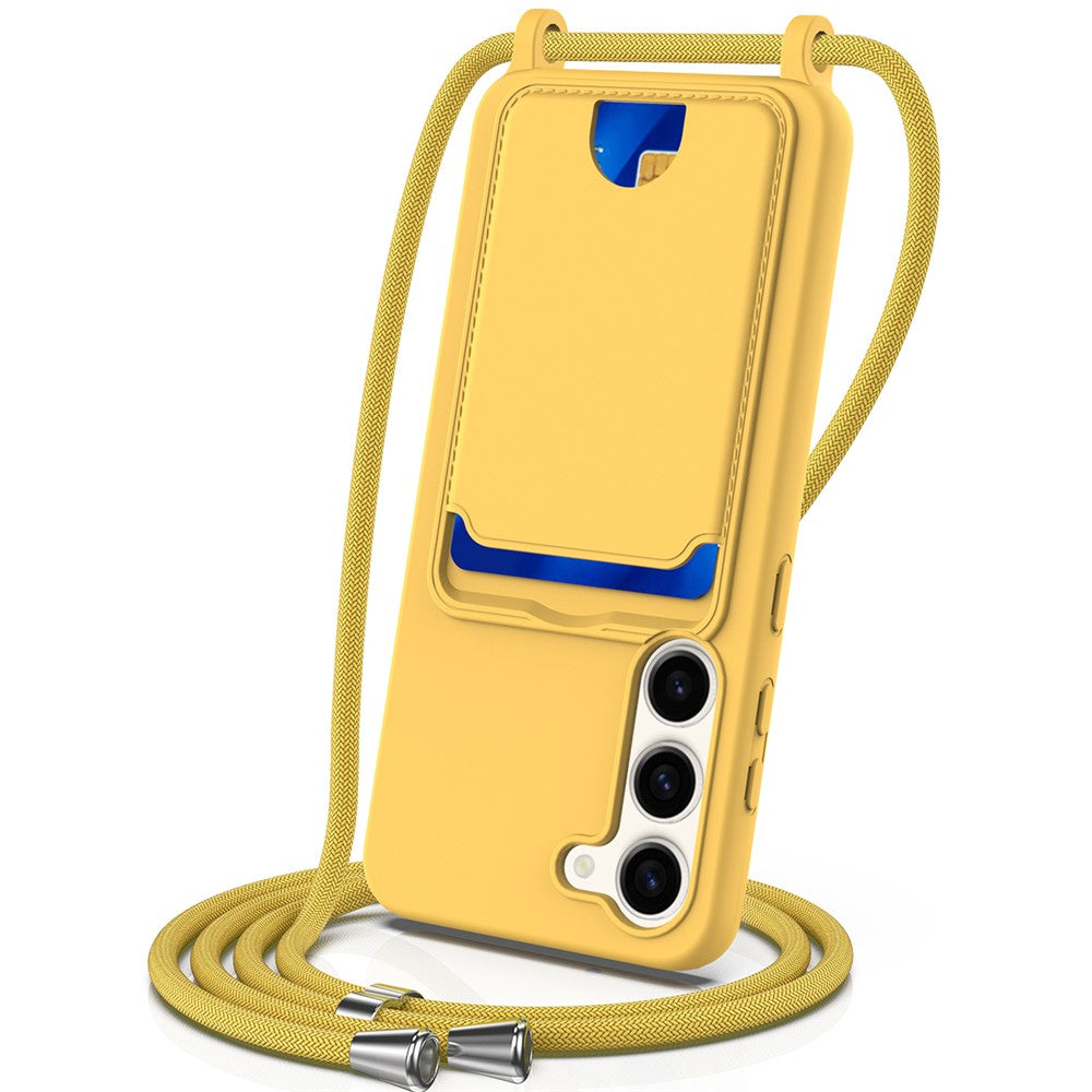 For Samsung Galaxy S23+ Case Liquid Silicone Card Holder Phone Back Cover with Lanyard