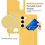 For Samsung Galaxy S23+ Case Liquid Silicone Card Holder Phone Back Cover with Lanyard