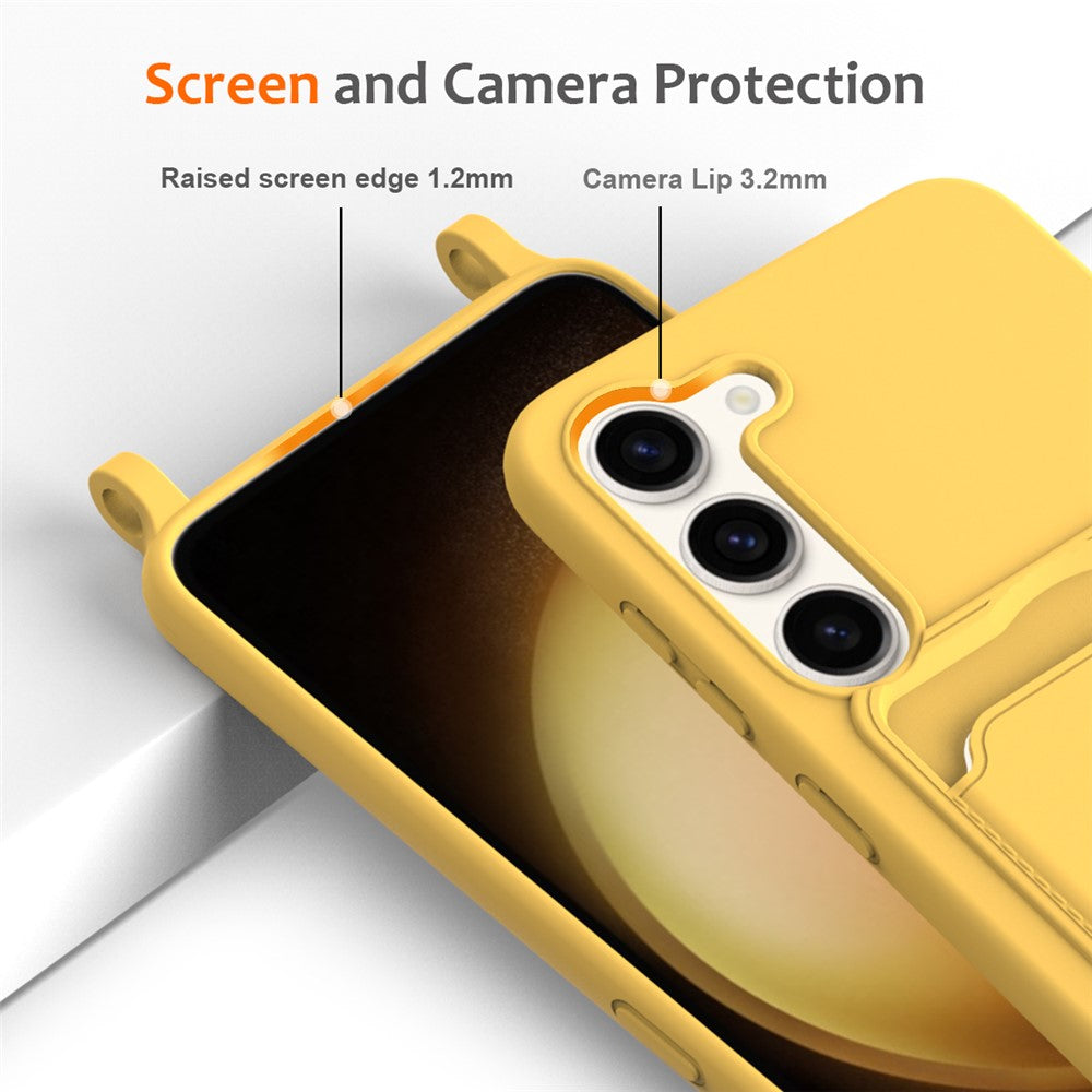 For Samsung Galaxy S23+ Case Liquid Silicone Card Holder Phone Back Cover with Lanyard