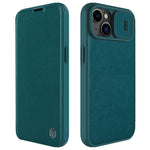 NILLKIN Qin Pro Series for iPhone 14 Plus Cloth Texture Phone Case with Sliding Lens Protection Cover PU Leather Anti-scratch Shell Card Holder