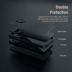 NILLKIN Qin Pro Series for iPhone 14 Plus Cloth Texture Phone Case with Sliding Lens Protection Cover PU Leather Anti-scratch Shell Card Holder
