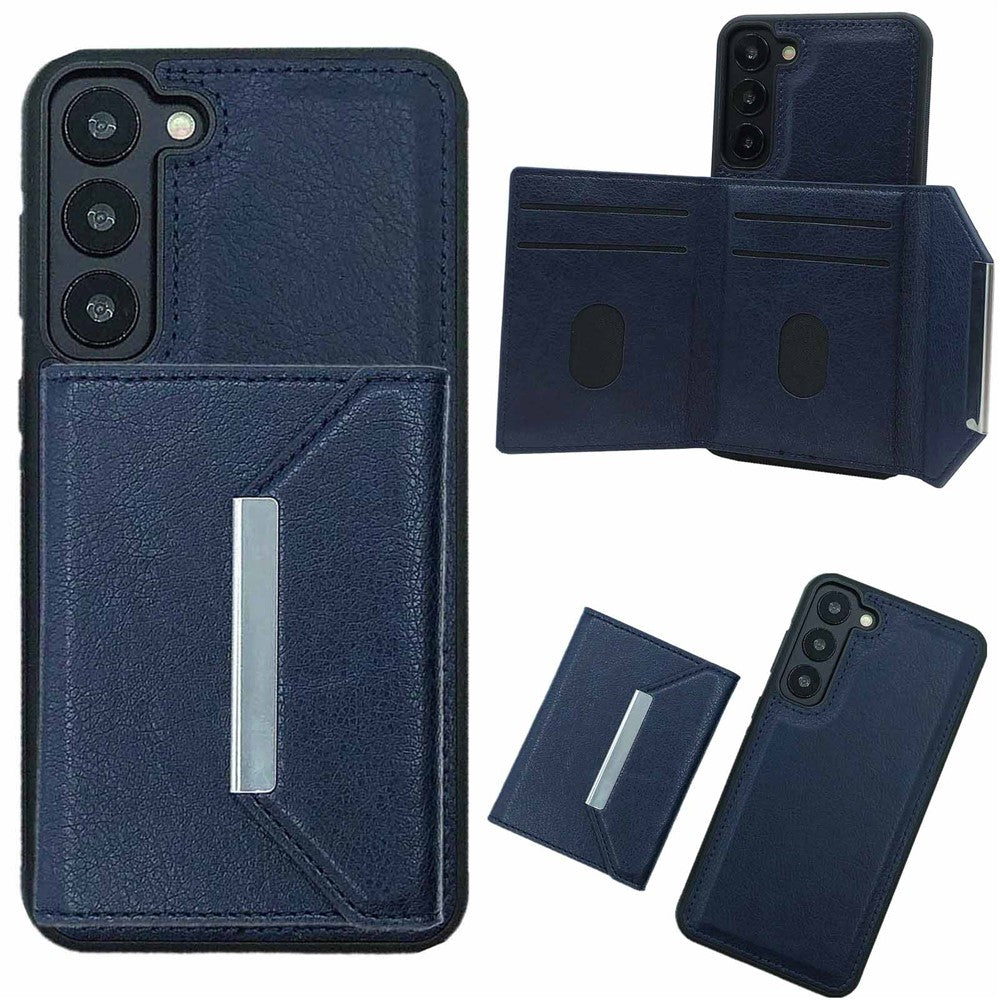 For Samsung Galaxy S22 5G Case with Detachable Card Bag Leather+TPU Phone Cover Kickstand
