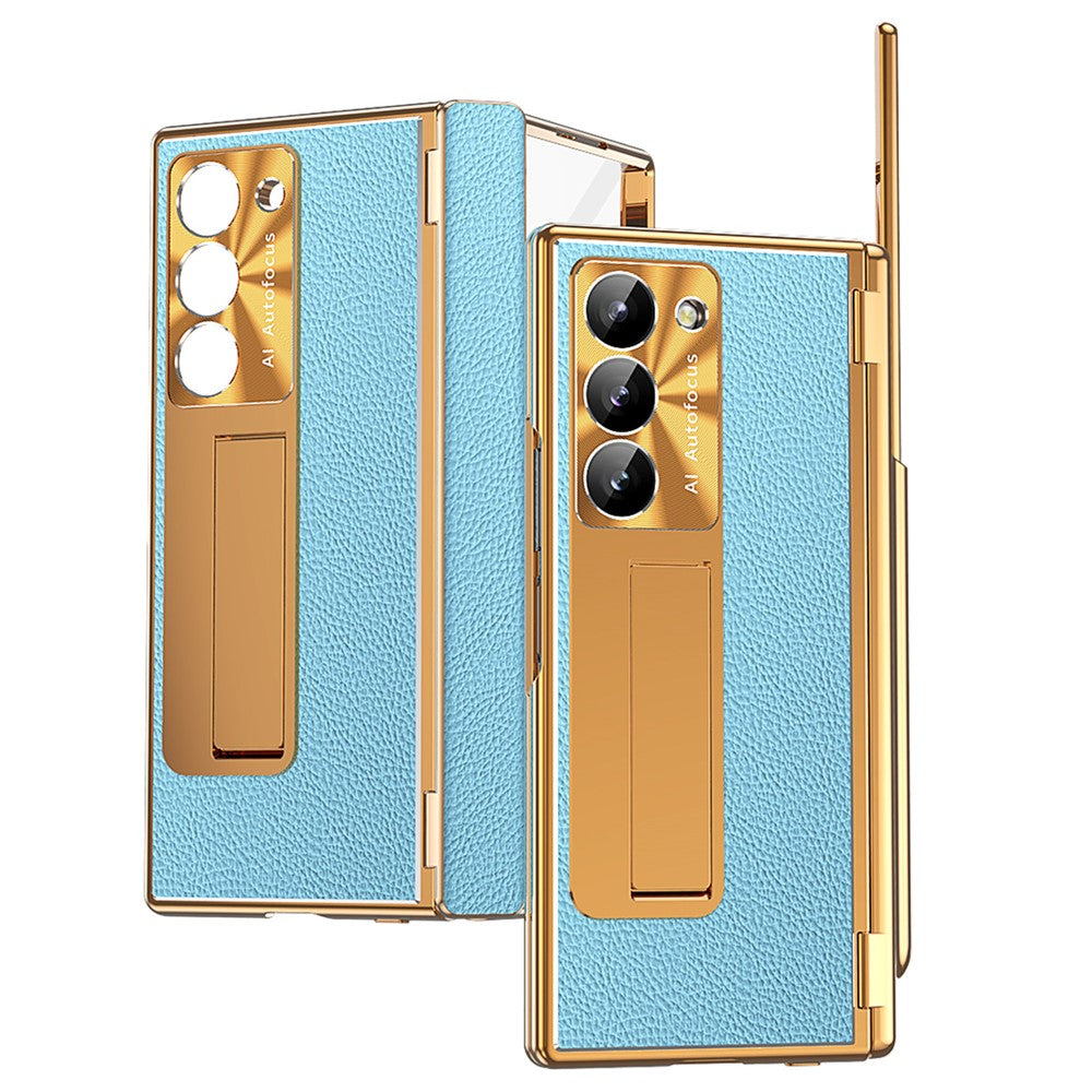 For Samsung Galaxy Z Fold6 5G Case Hinge Protection PU+PC Phone Cover with Stylus