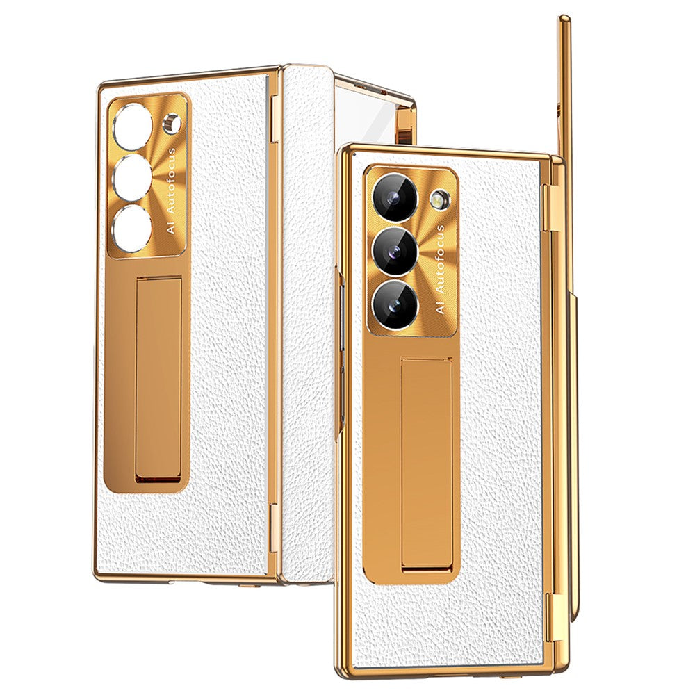 For Samsung Galaxy Z Fold6 5G Case Hinge Protection PU+PC Phone Cover with Stylus