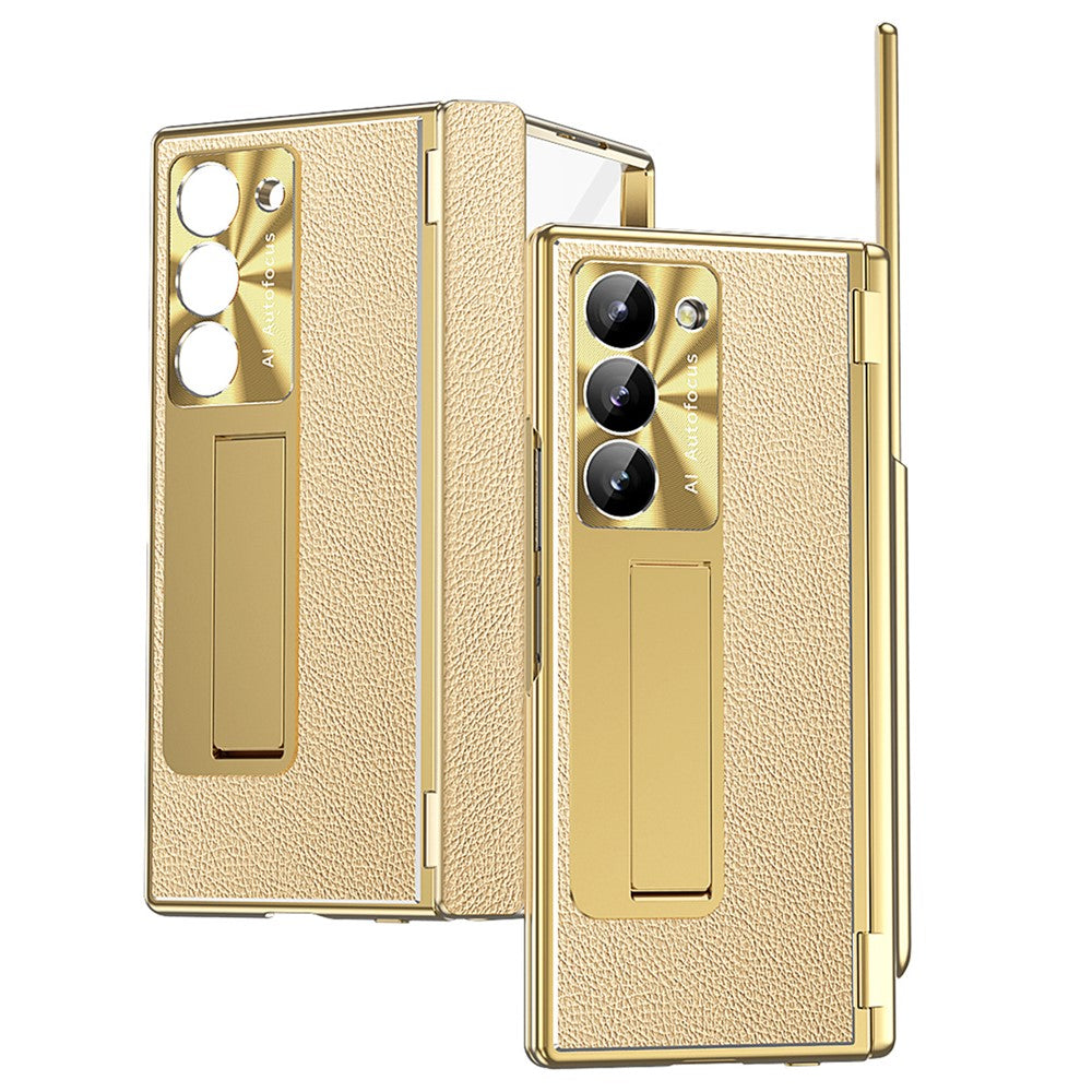 For Samsung Galaxy Z Fold6 5G Case Hinge Protection PU+PC Phone Cover with Stylus
