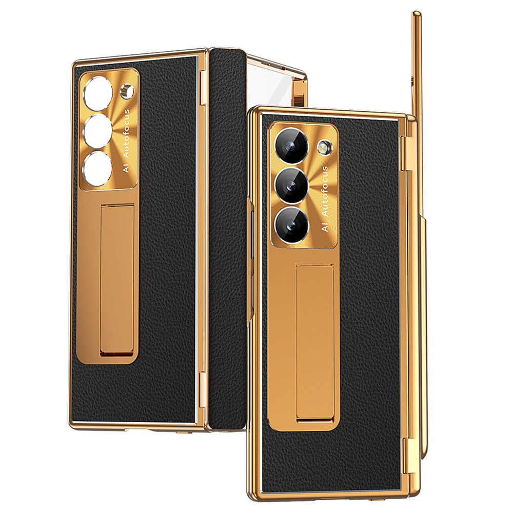 For Samsung Galaxy Z Fold6 5G Case Hinge Protection PU+PC Phone Cover with Stylus