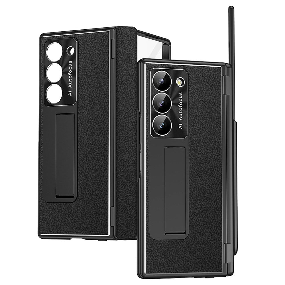 For Samsung Galaxy Z Fold6 5G Case Hinge Protection PU+PC Phone Cover with Stylus