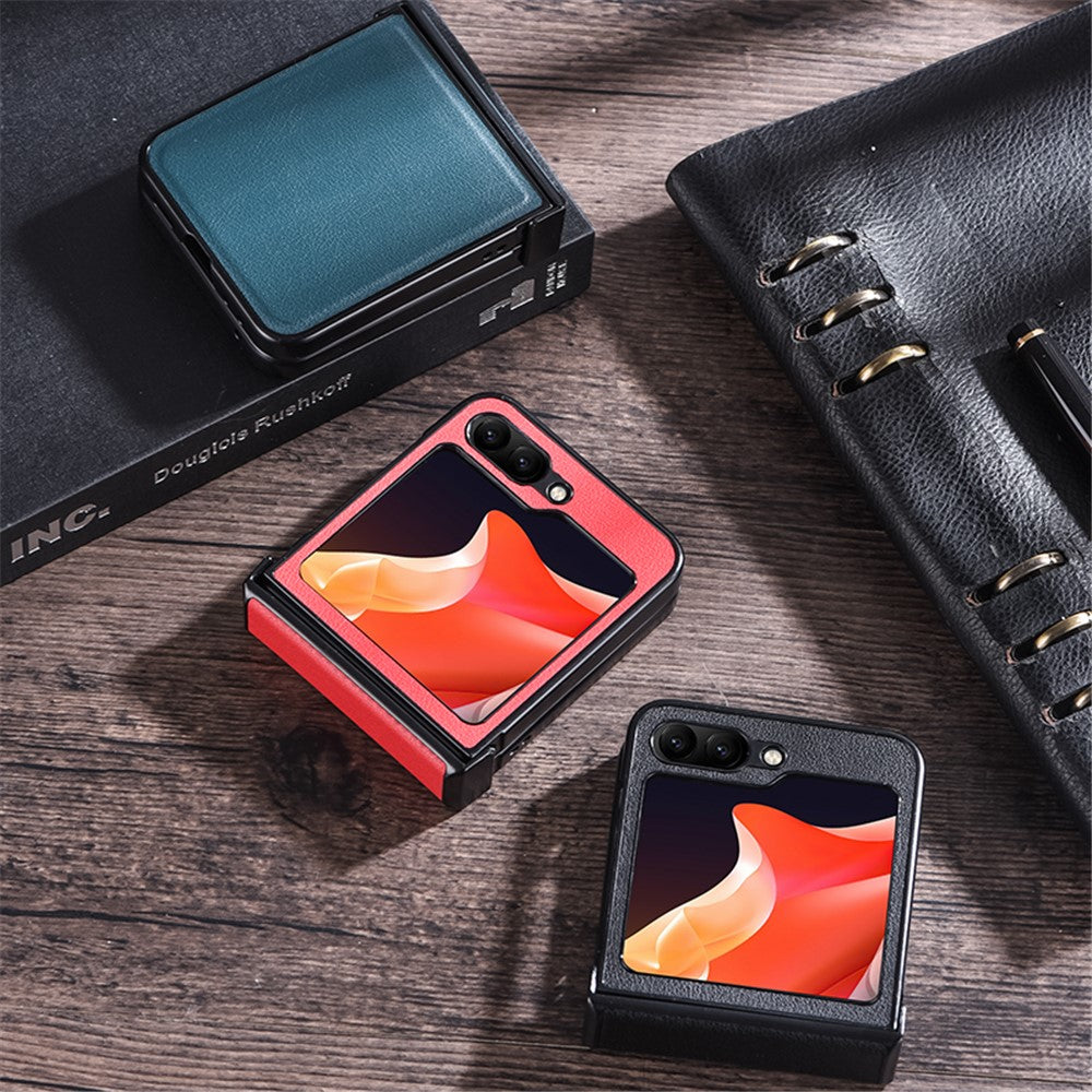 For Samsung Galaxy Z Flip7 FE 5G / Z Flip6 5G Case PU Leather+PC Hinge Protection Phone Cover